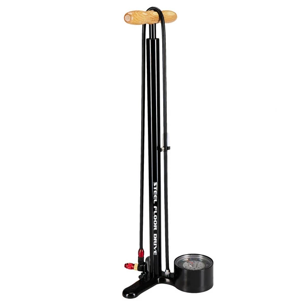 Lezyne STANDLUFTPUMPE STEEL FLOOR DRIVE 220 PSI, 3,5' MANOMETER Luftpumpe HIGH-POLISH BLACK